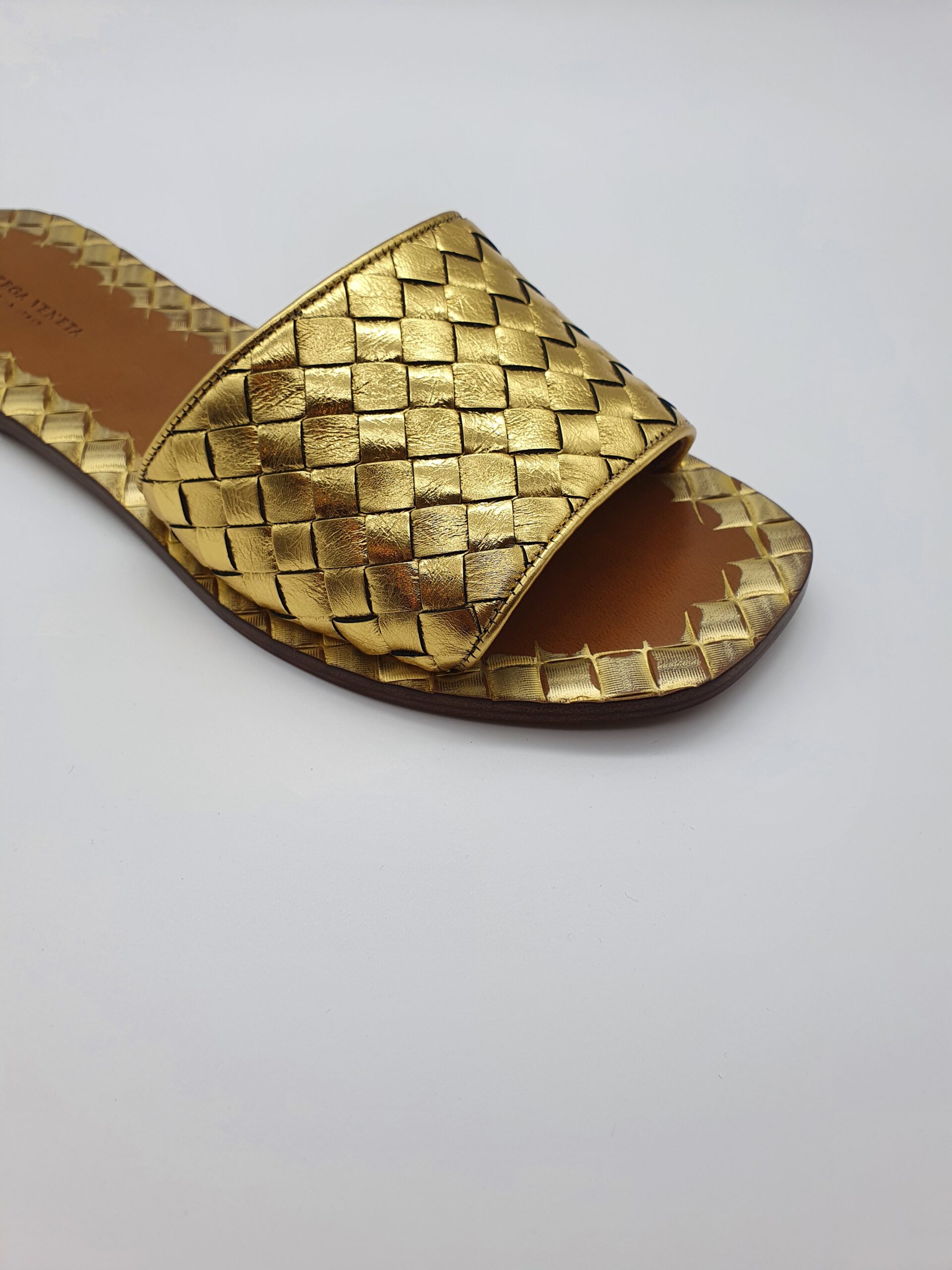 Bottega Veneta Light Gold RAVELLO WOVEN NAPPA SLIDES BRANDS 2U